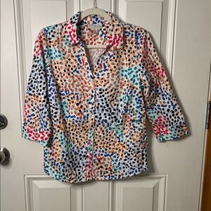 EUC Dana Buchman Multicolored Polka Dot Blouse